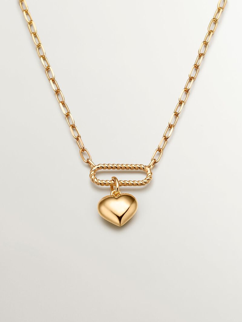 925 Silver Silver Link Collar in 18k yellow gold with a heart image number 0
