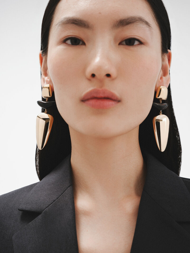 18K yellow gold plated 925 silver earrings with ebony image number 1