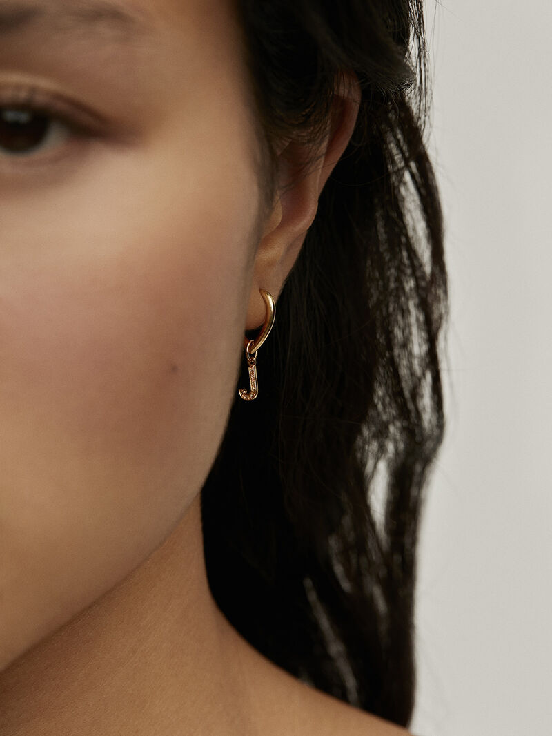 925 Sterling Silver Charm, 18K Yellow Gold Plated with White Topaz Initial J. image number 3