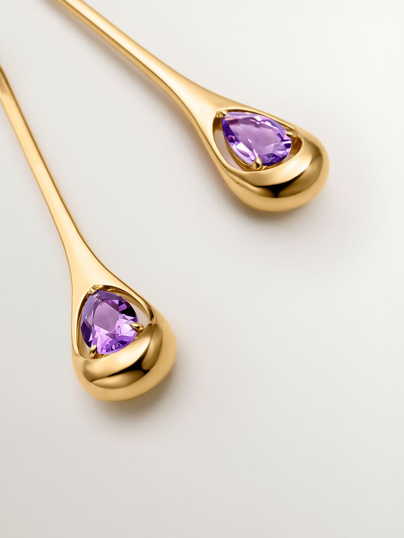 Long 925 silver earrings with pink and purple amethysts image number 6