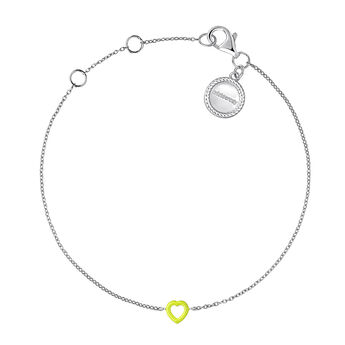 Silver heart bracelet with yellow enamel, J05163-01-LIMENA,hi-res