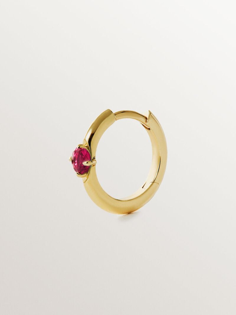 9K Yellow Gold Ruby Single Hoop Earring image number 2