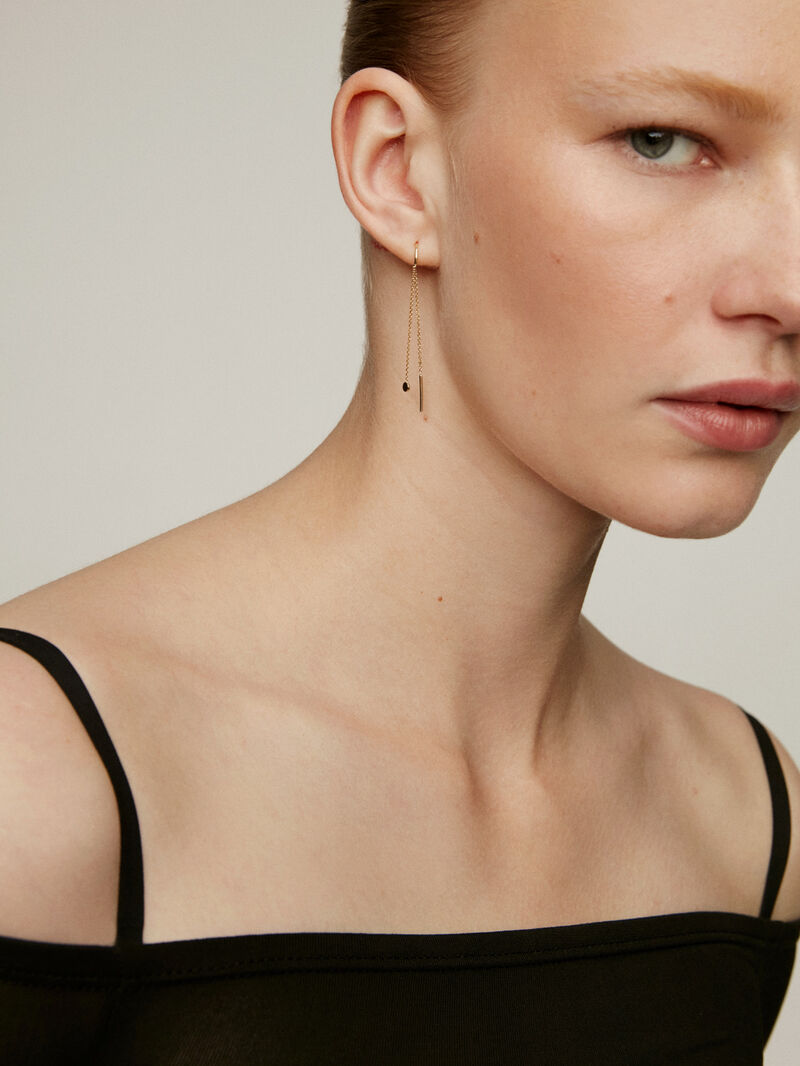 Single long 9K yellow gold earring with chain image number 1