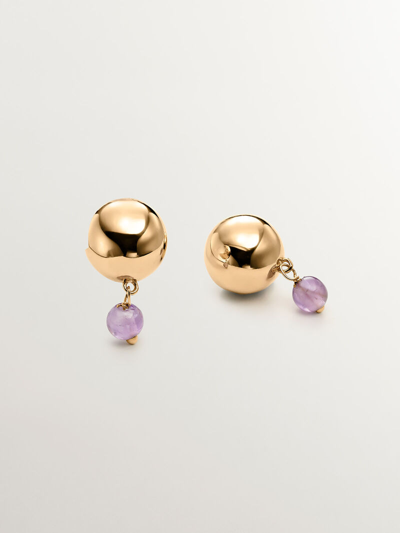 925 silver earrings bathed in 18k yellow gold with amethyst purple image number 2