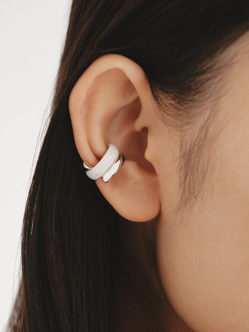 925 silver earcuff earring with zircon suspended in resin image number 1