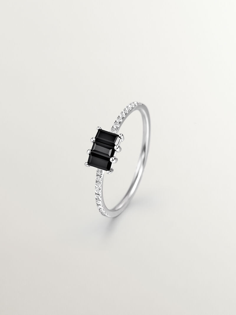 925 silver ring with blue swiss topaz, white diamonds and white enamel image number 0