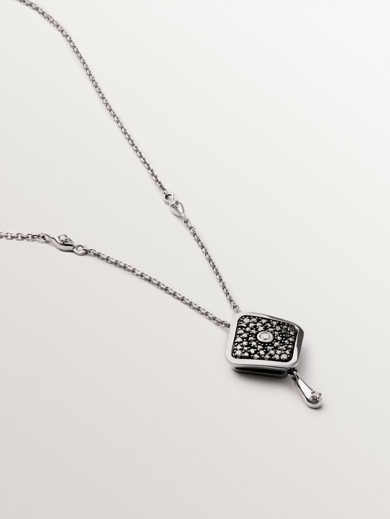 9K white gold rhombus-shaped diamond necklace image number 2