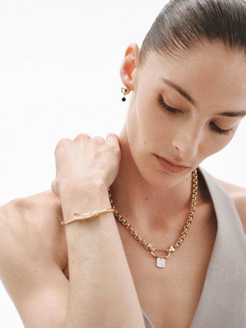 Rigid Silver Bracelet 925 Bañada in 18k yellow gold with bamboo and chameleon texture image number 5