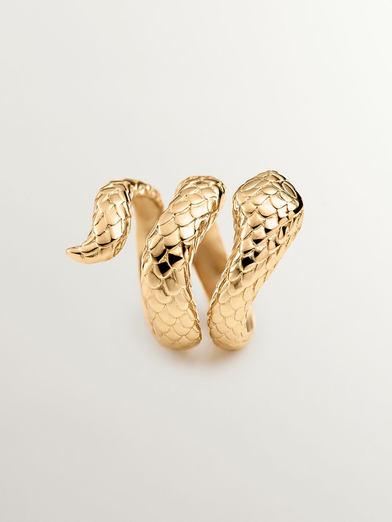 Wide 925 silver ring bathed in 18K yellow gold in the shape of a snake. image number 2