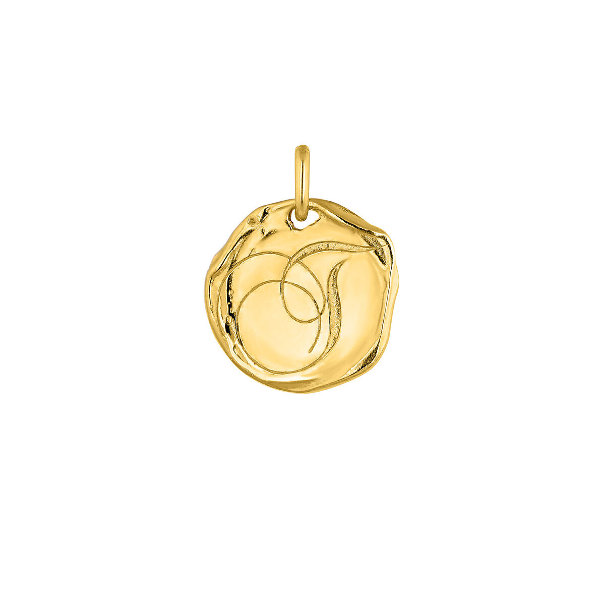 Charm medalla inicial T artesanal plata recubierta oro , J04641-02-T, hi-res