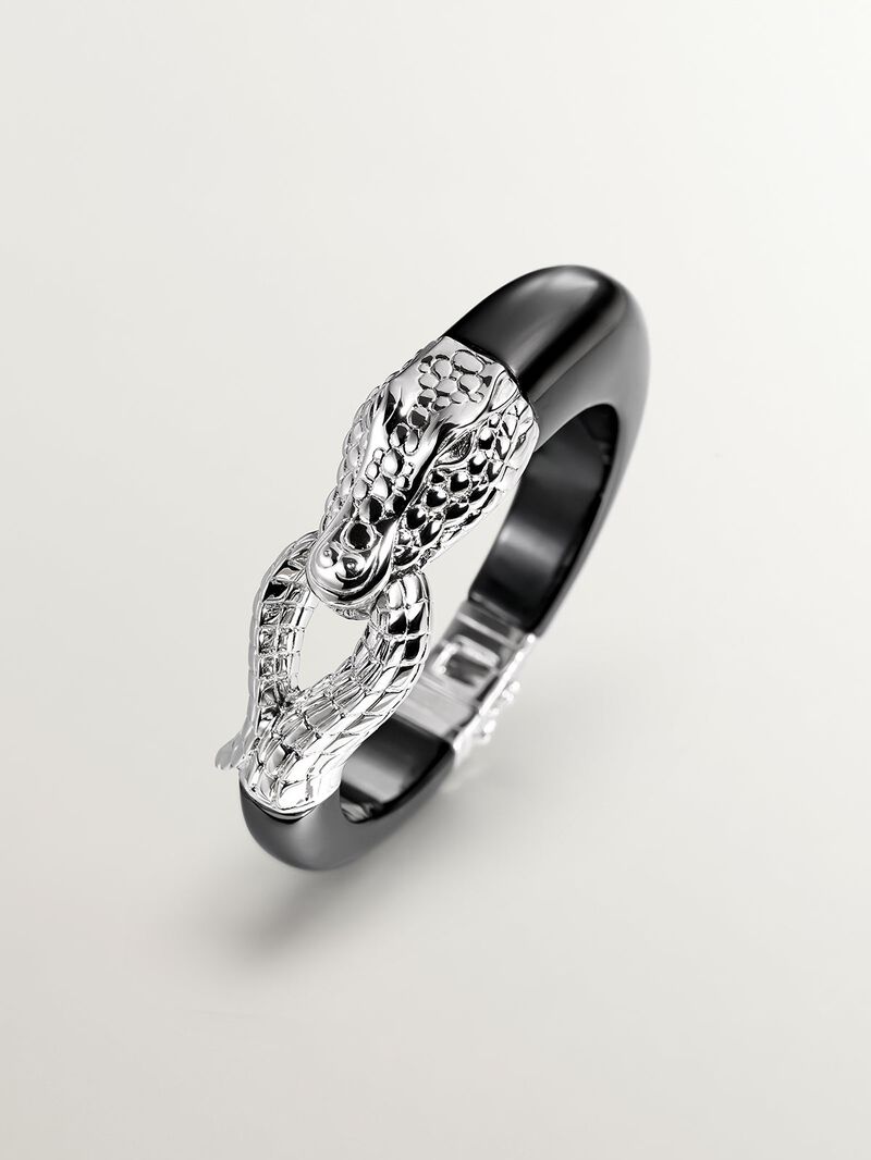 925 silver rigid bracelet and black crocodile -shaped image number 6