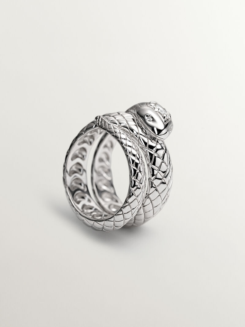 925 Silver wide ring shaped as a snake with topaz and white sapphires. image number 4