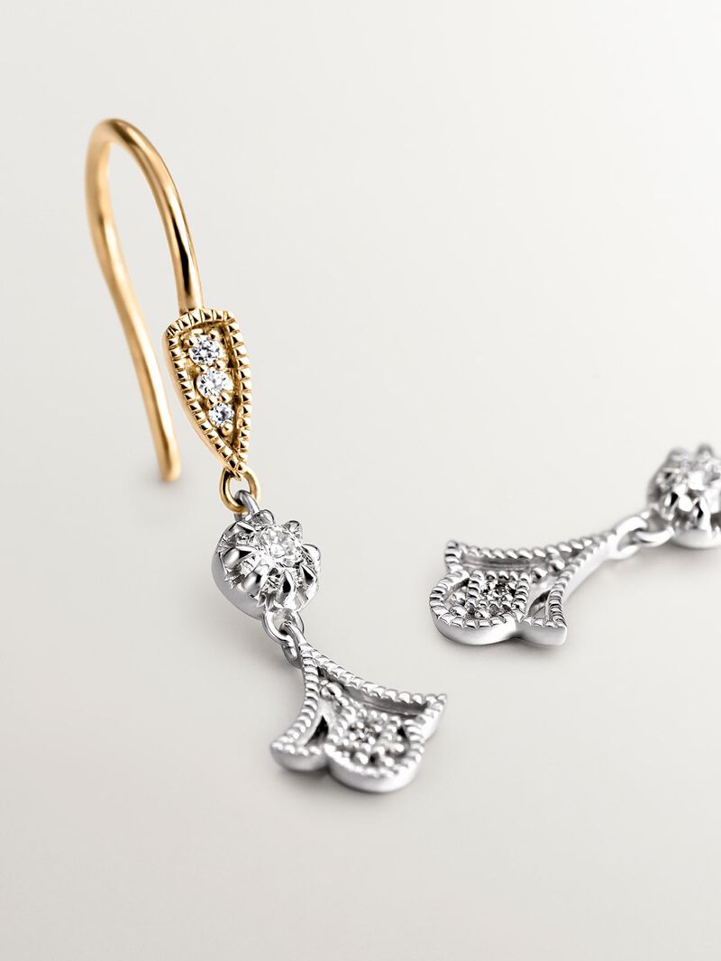 18K white and yellow gold earrings with brilliant cut diamonds image number 7