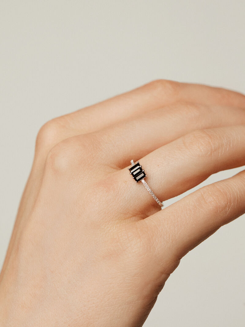 925 silver ring with blue swiss topaz, white diamonds and white enamel image number 1