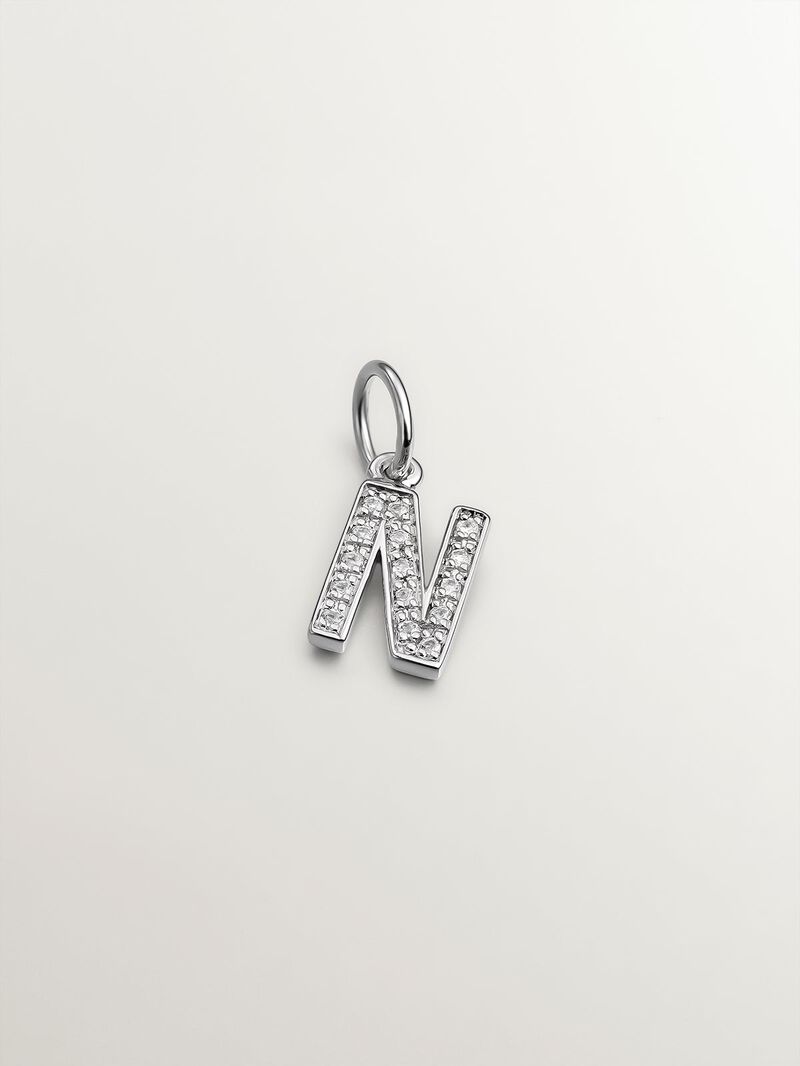 925 Silver Charm with White Topaz Initial N image number 0