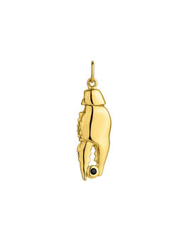 Lobster charm in 18k yellow gold-plated sterling silver with a black spinel stone, J05201-02-BSN,hi-res