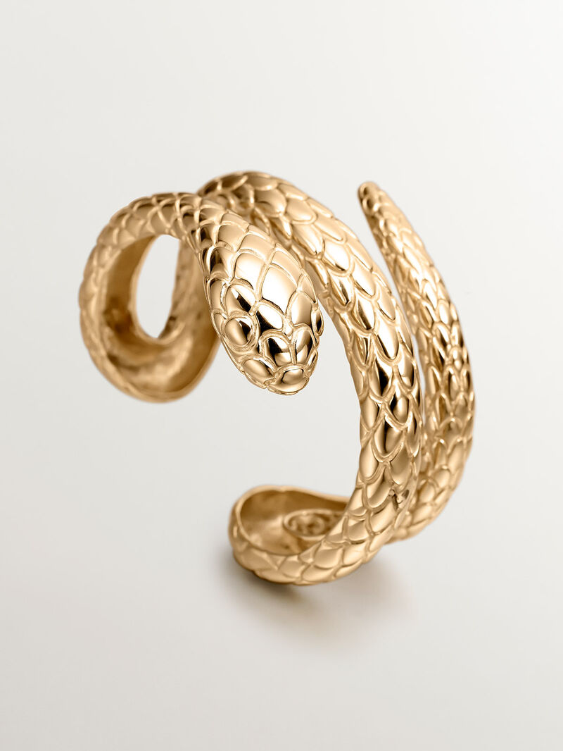 Rigid bracelet made of 925 silver, covered in 18K yellow gold, with a snake shape. image number 4