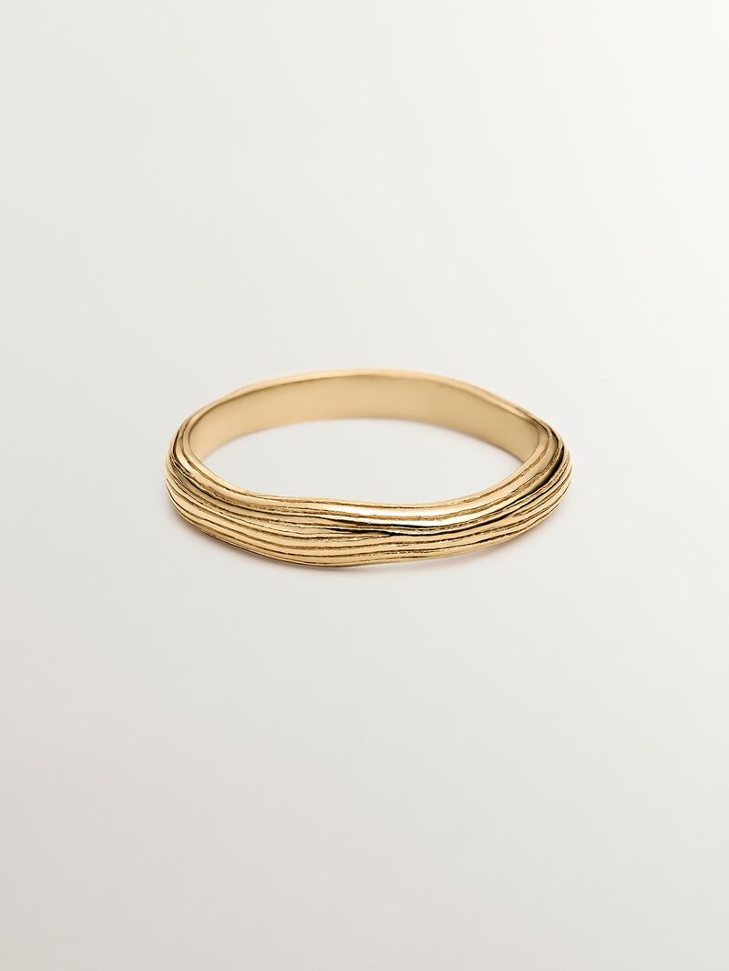 925 Silver ring bathed in 18K yellow gold with relief image number 2