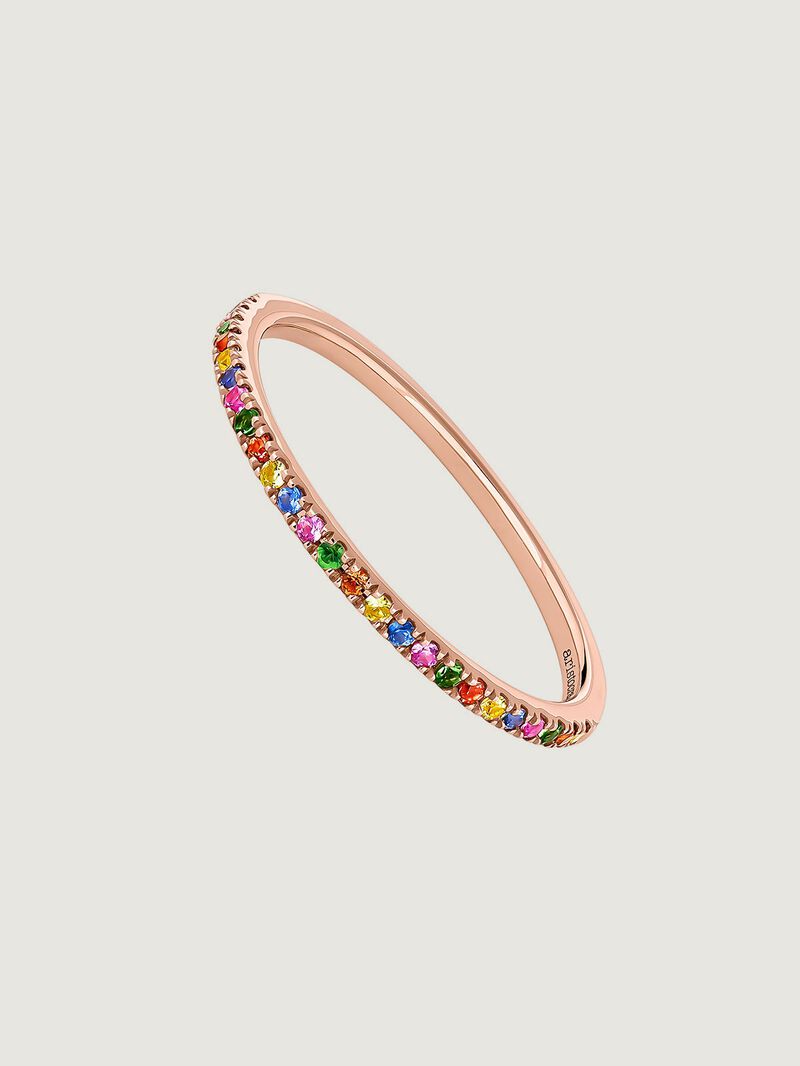9K Rose Gold Ring with Tsavorites and Multicolor Sapphires image number 0