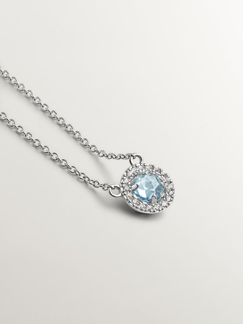 925 Silver necklace with blue topaz and white sapphires. image number 2