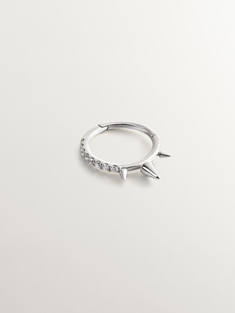 9K White Gold Spiked Diamond Single Small Hoop Earring image number 4