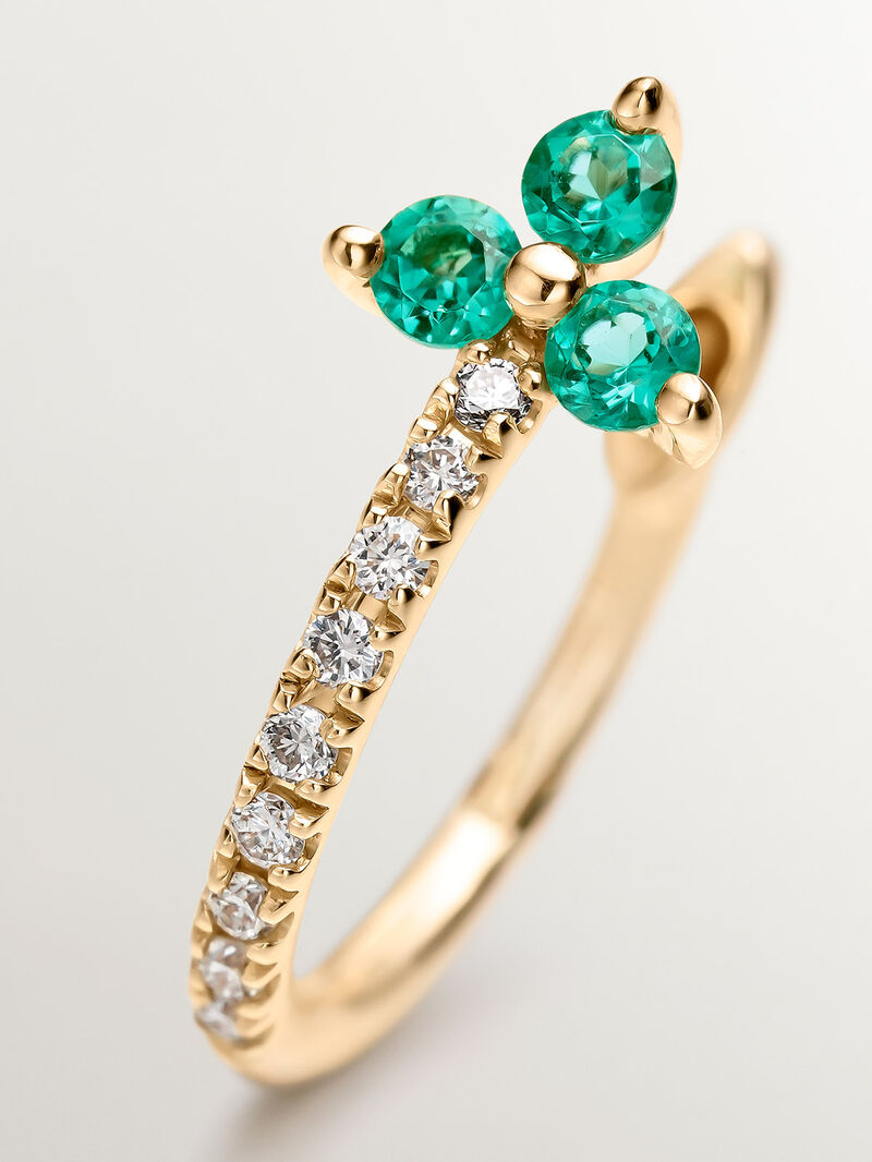 Individual 9K yellow gold earring with diamonds and emeralds. image number 4