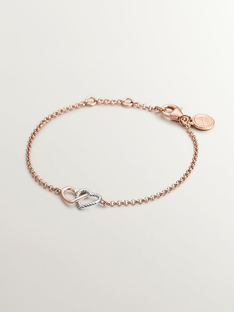 925 Silver bracelet and 925 silver bathed in 18K rose gold with a heart image number 0