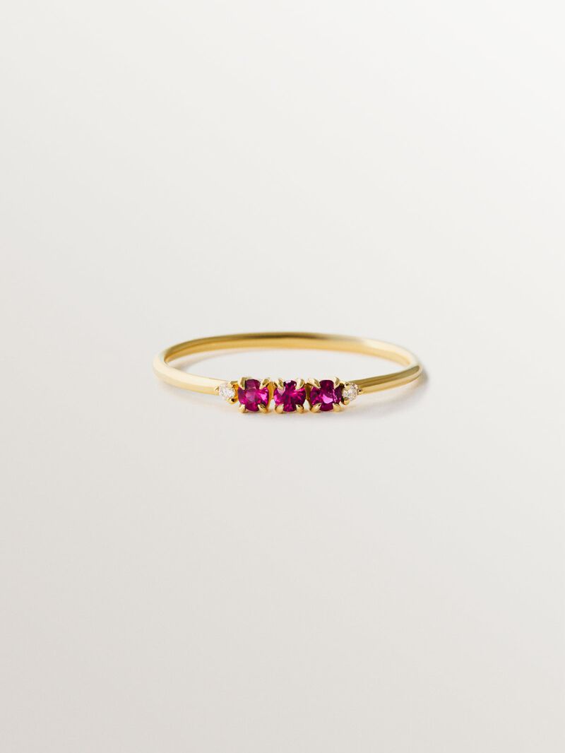9K yellow gold ring with rubies and diamonds image number 2