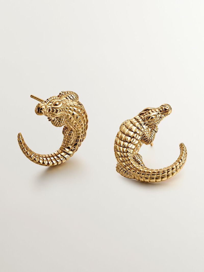 925 silver earrings in 18K yellow gold shaped like crocodile image number 6
