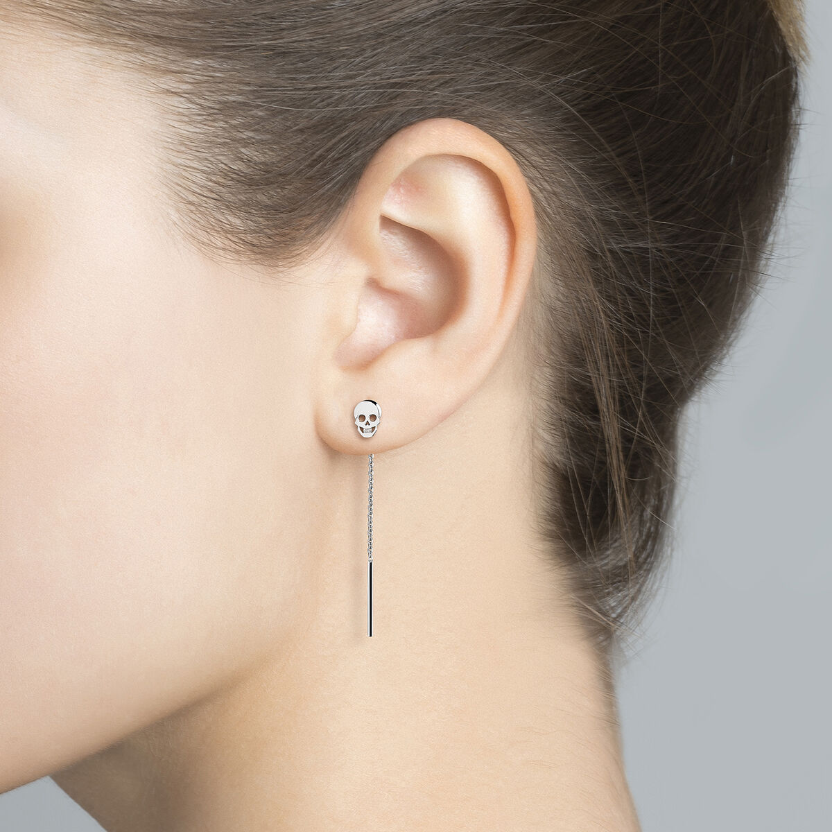 Silver earrings with skull , J03944-01, hi-res