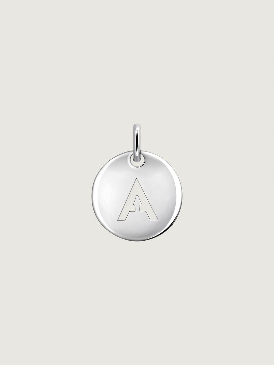 Silver A initial medallion charm  , J03455-01-A, mainproduct
