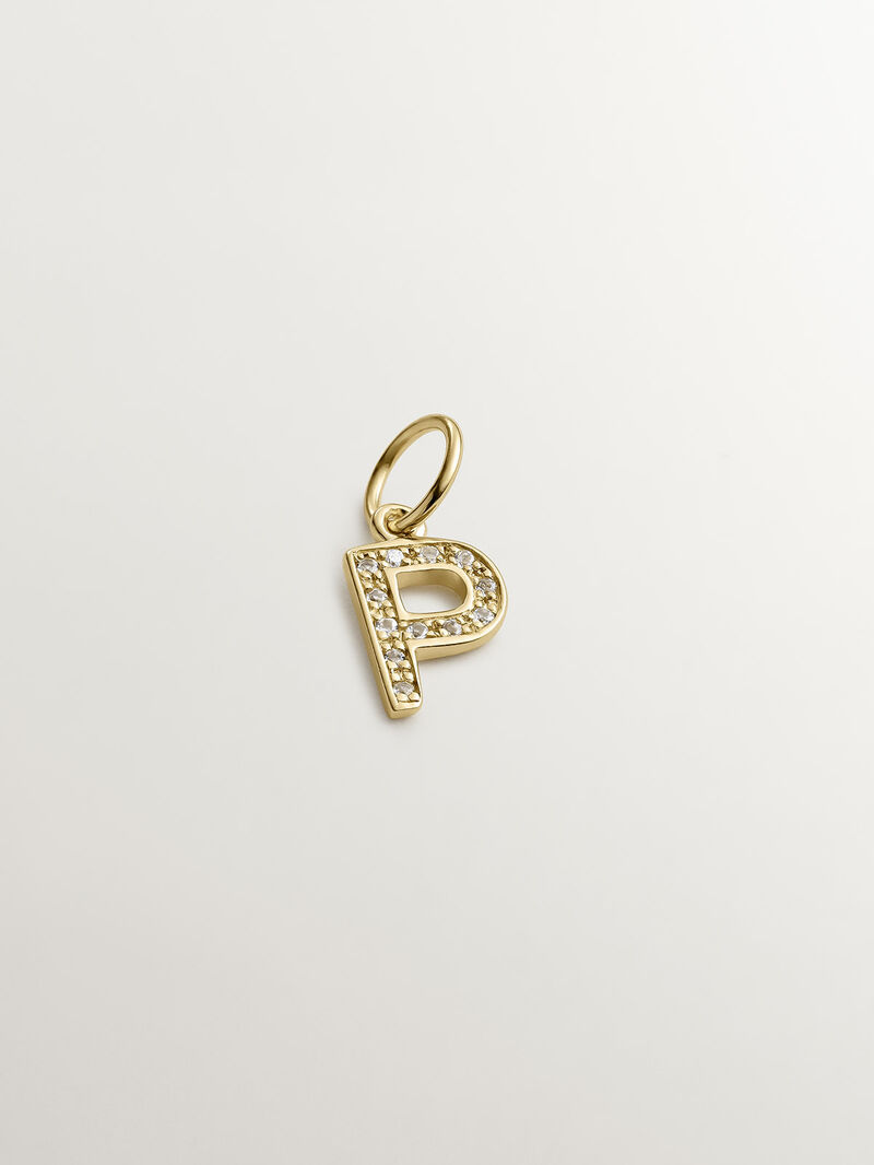 18K Yellow Gold Plated 925 Silver Charm with White Topaz, Initial P image number 0