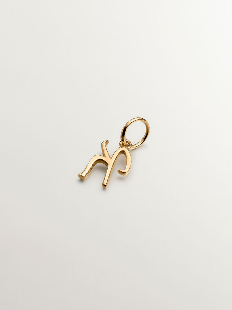 925 Silver charm bathed in 18K yellow gold with initial K. image number 1
