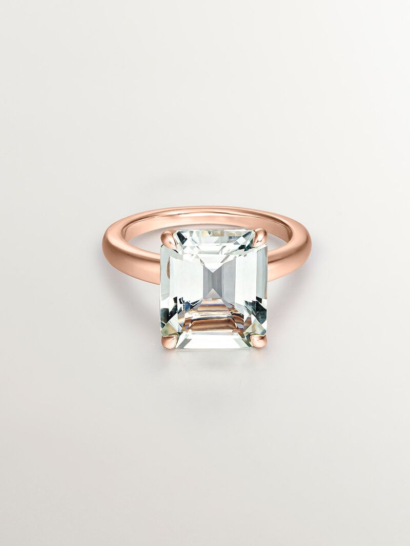 18K rose gold plated 925 silver ring with green quartz image number 2