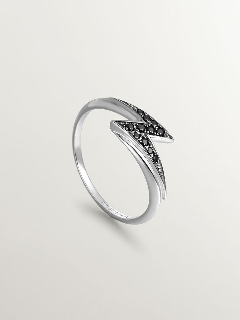928 Silver ring with lightning bolt and black spinels image number 4