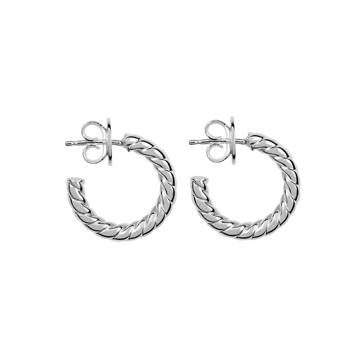 Mini silver cabled hoop earrings , J01586-01, hi-res