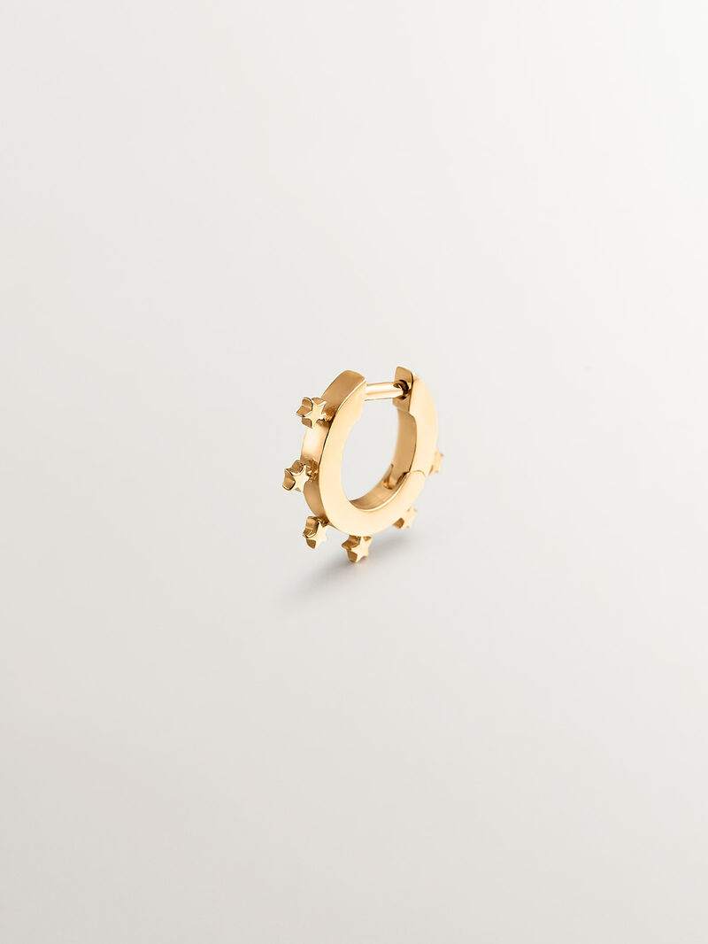 Individual small hoop earring made of 925 silver, bathed in 18K yellow gold with stars. image number 0