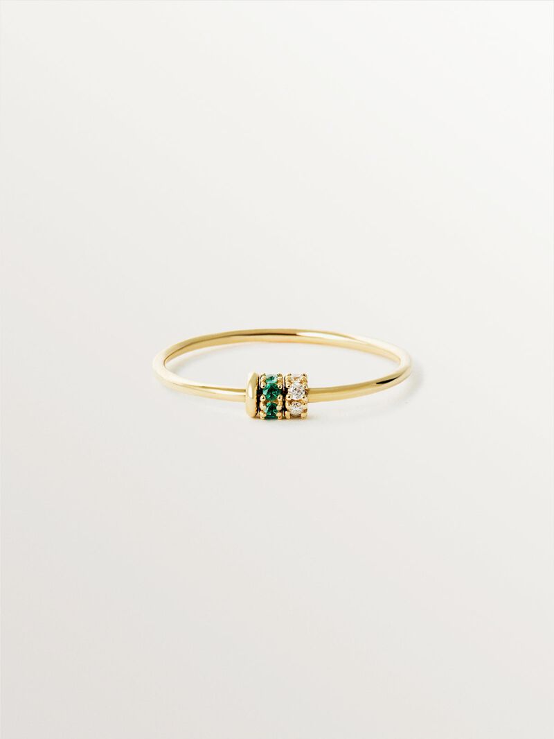 9K yellow gold ring with emeralds and diamonds image number 2