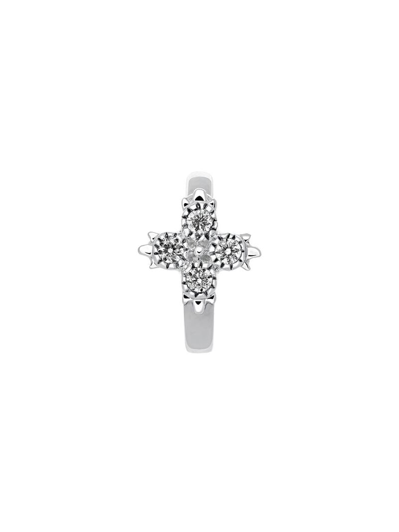 Small 18K White Gold Diamond Cross Single Hoop Earring image number 0