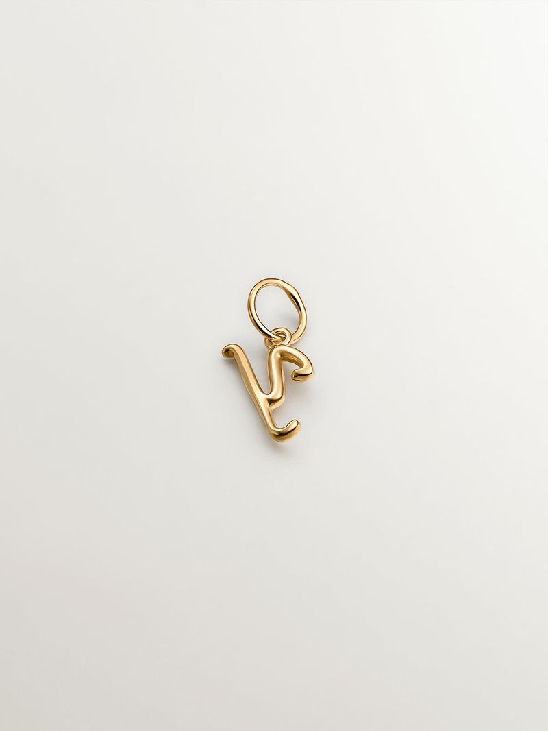 925 Silver charm bathed in 18K yellow gold with initial Y image number 1