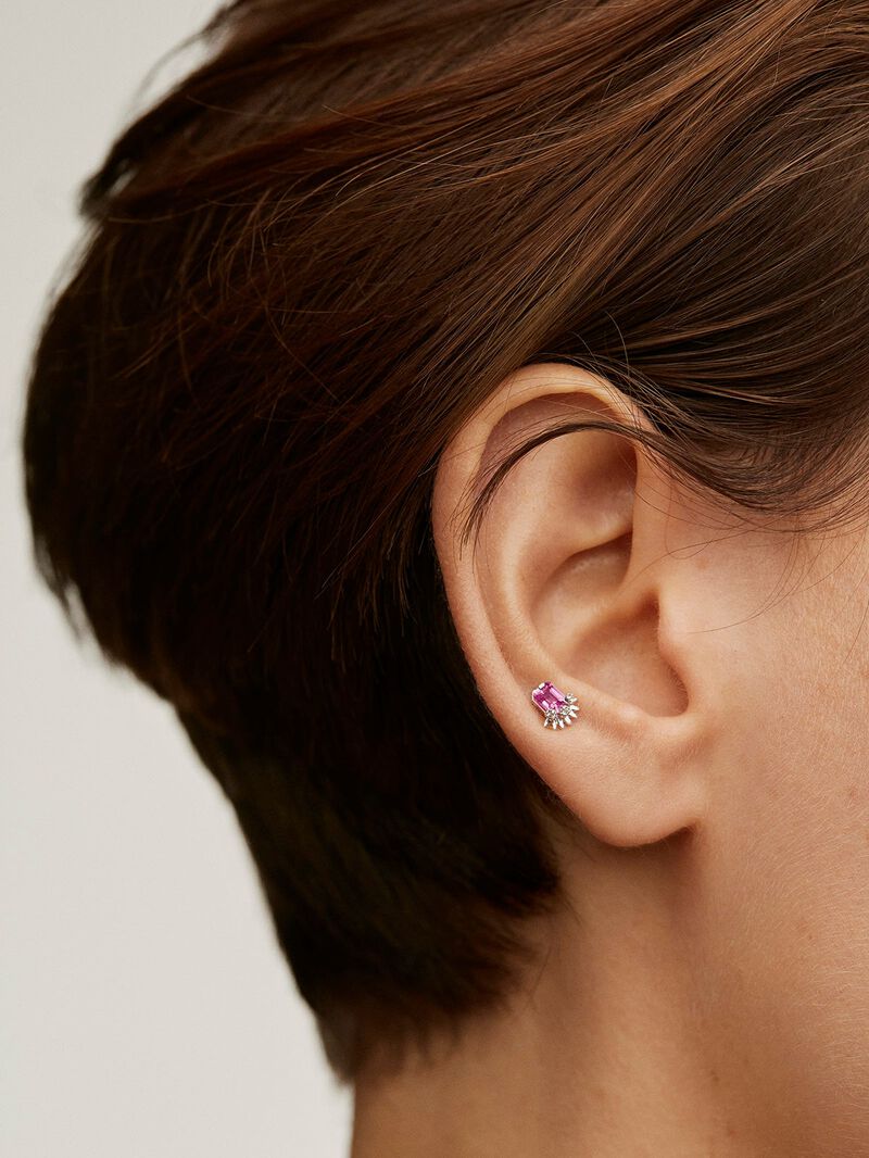 18k white gold piercing with central pink sapphire and diamonds. image number 1