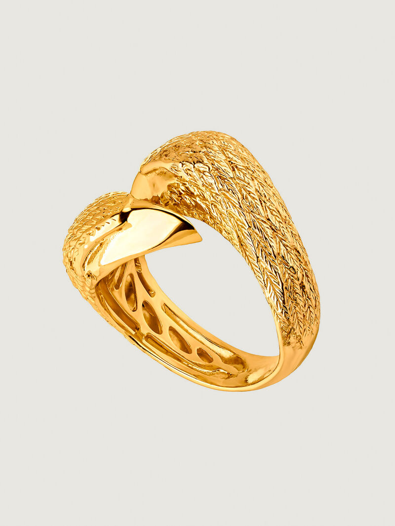 Wide 'You and Me' ring made from 925 silver, plated in 18K yellow gold with eagle heads. image number 0
