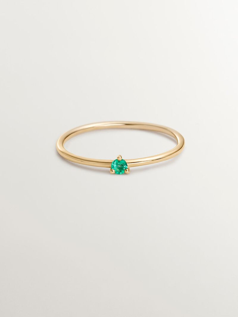 9K Yellow Gold Solitaire Ring with Emerald image number 2