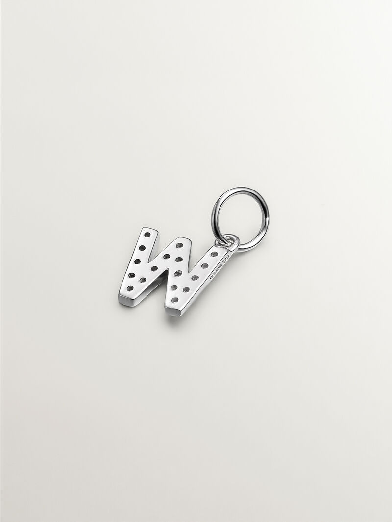 925 Silver Charm and White Topaz Initial W image number 1