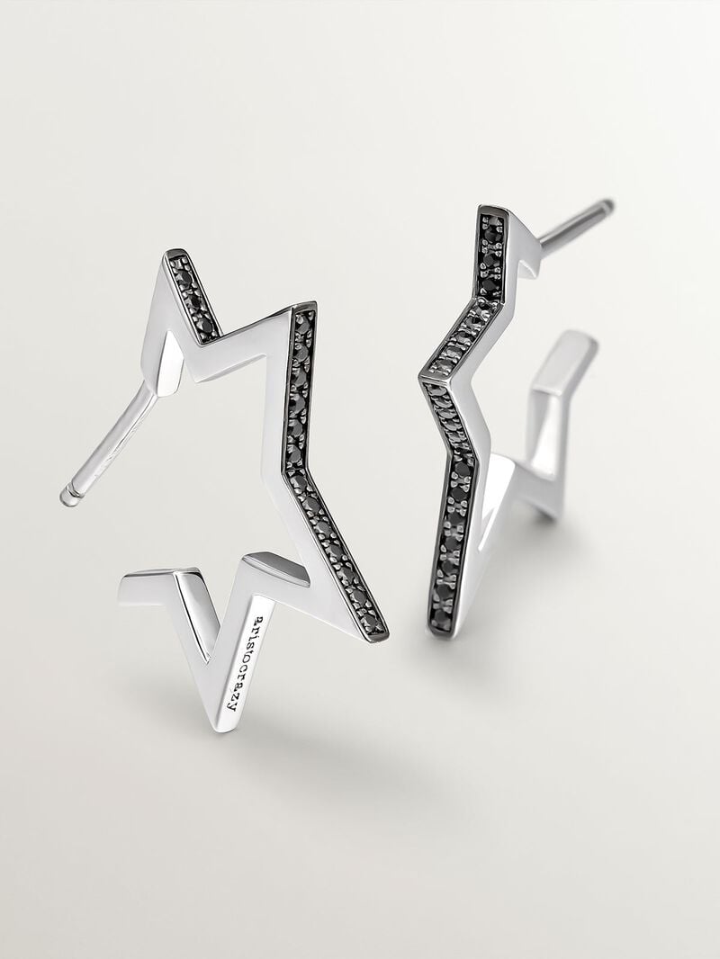925 Silver earrings in the shape of a star with black spinels. image number 4