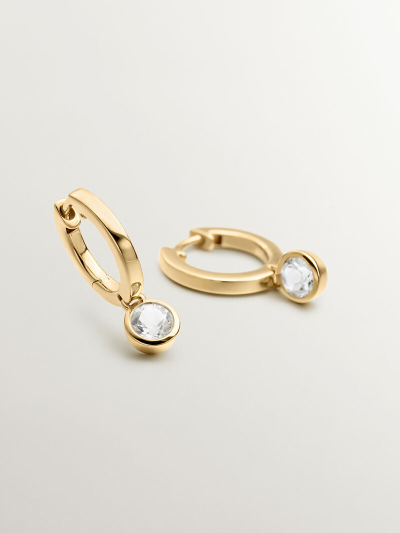 Small hoop earrings made from 925 silver, plated in 18K yellow gold with white topaz image number 3