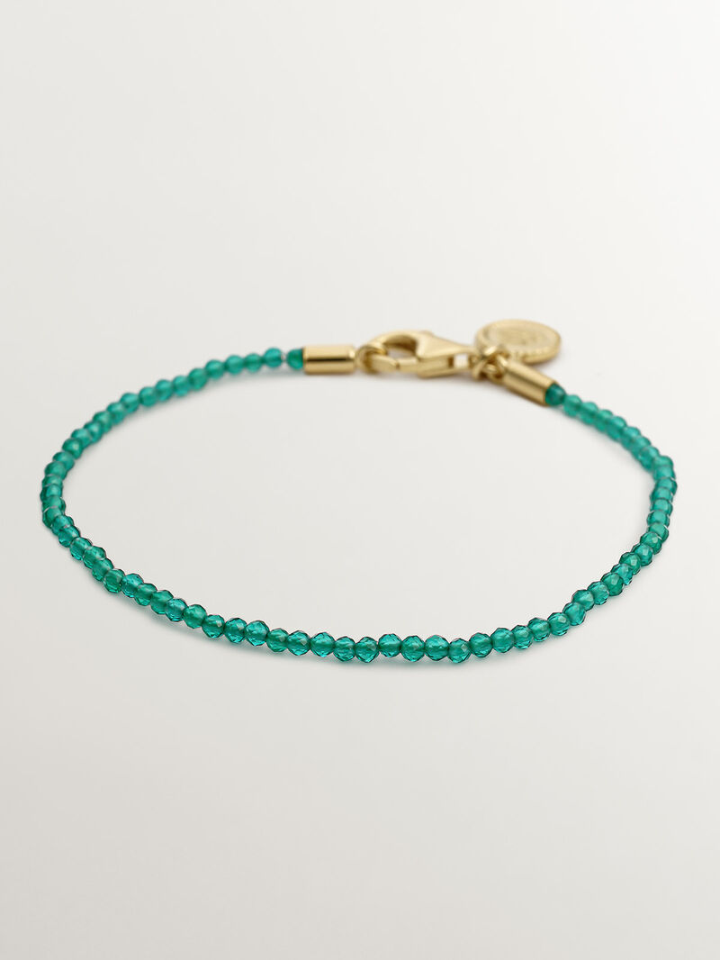 925 Silver bracelet bathed in 18K yellow gold with green onyx beads. image number 0