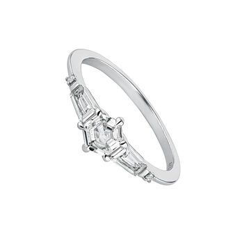 Hexagonal topaz gray diamond silver ring , J04806-01-WT-GD,hi-res