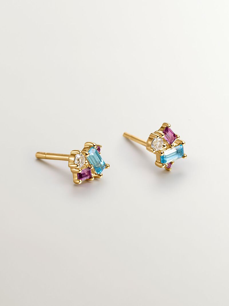 925 Silver Tieinillo Ring in 18K Yellow Gold with London and White Blue Topacios image number 4