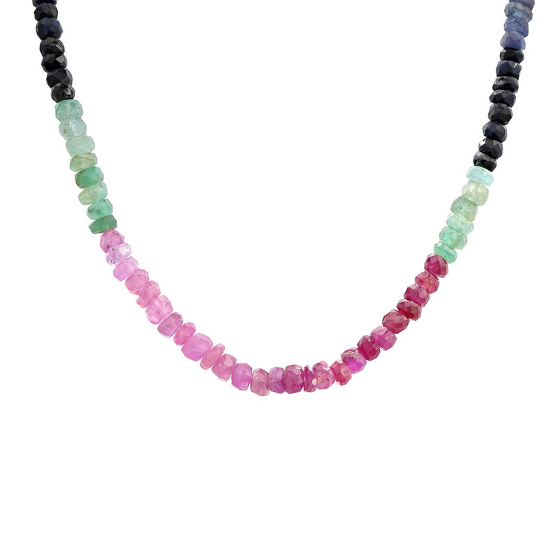 Gold-plated silver multi sapphire necklace, J04922-02-MS, hi-res